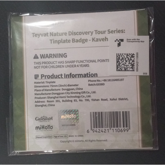 miHoYo Official Genshin Impact Kaveh Badge Tinplate Button Pin - Brand New - Picture 3 of 5